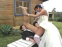 Outrageous ass-cramming fest for dicky shemale bride and her steamy fianc